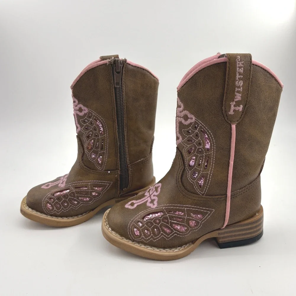 Twister Toddler Cowgirl Boots Size 4 Pink Cross Wings Western Square Toe 4413202